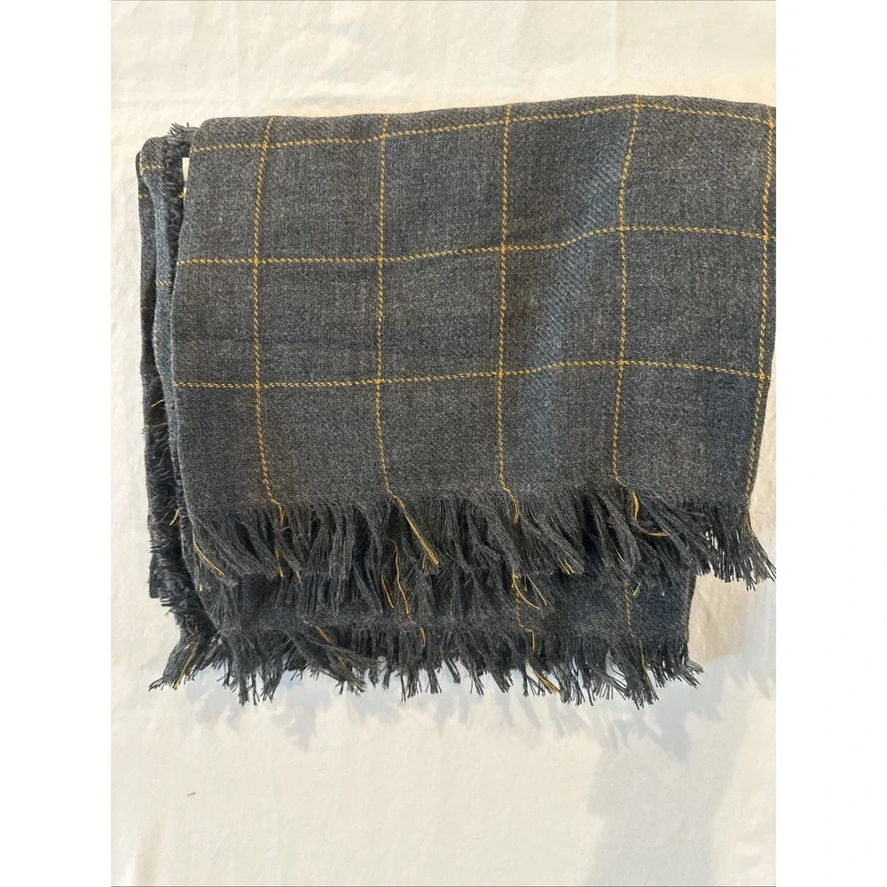 IKEA VARKRAGE Throw Blanket Gray Mustard Plaid 43x67